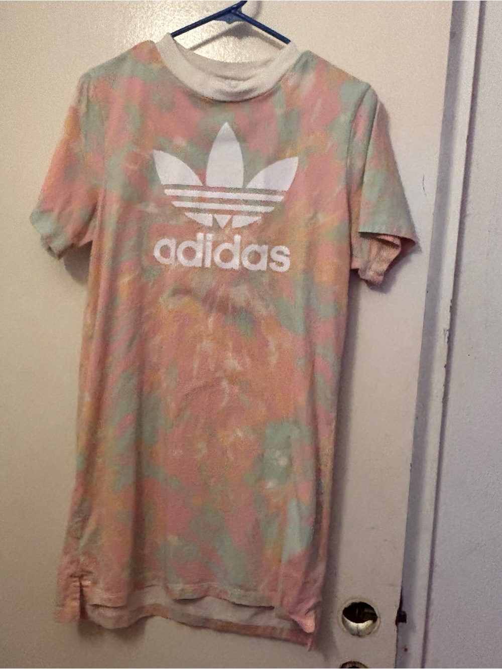 adidas Pastel Tie-Dye Trefoil T-Shirt Dress in Pink, Mint & Yellow